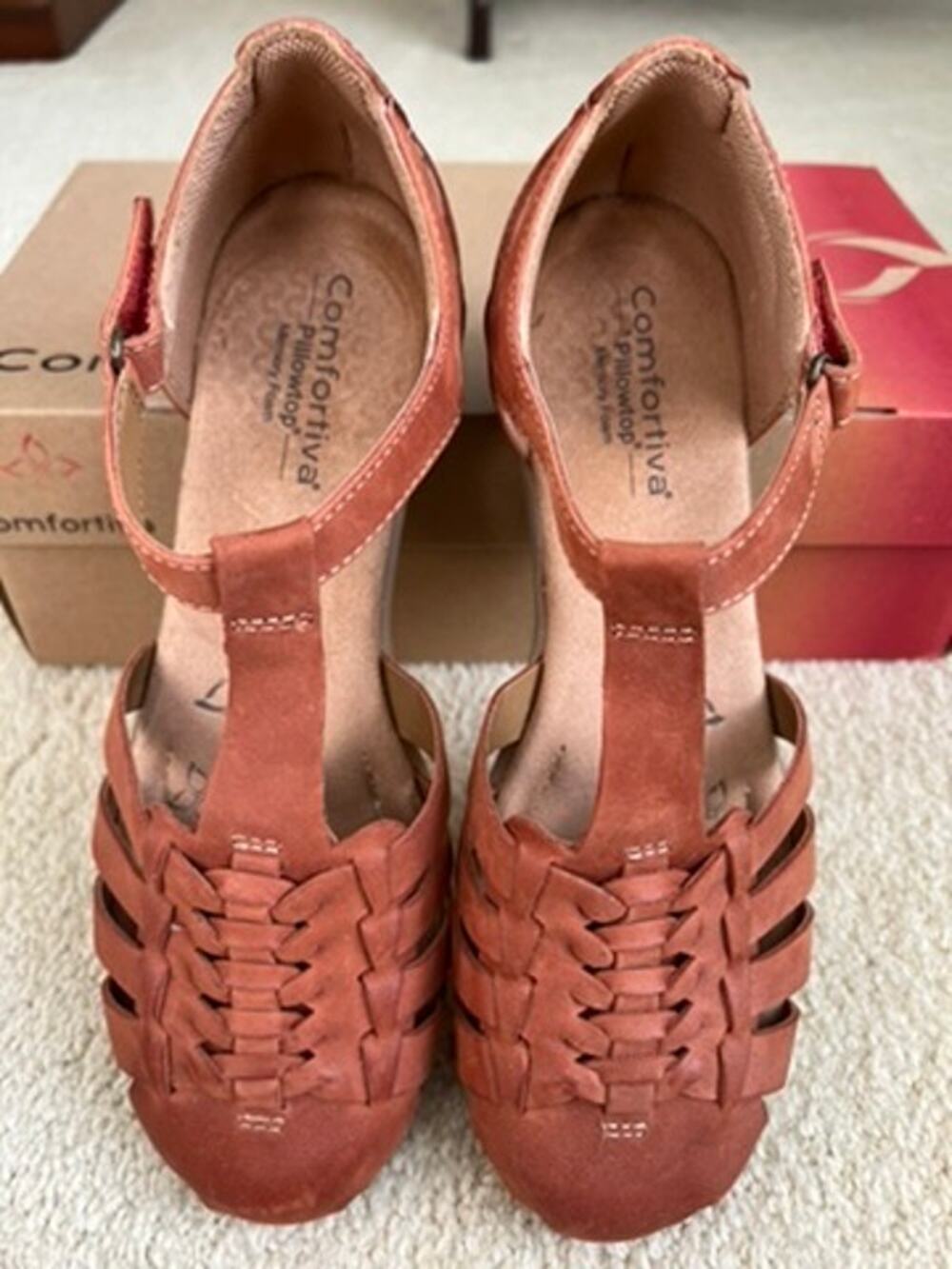 Comfortiva Persa Leather Huarache Sandals Woven T-Strap Fisherman Rust 9N